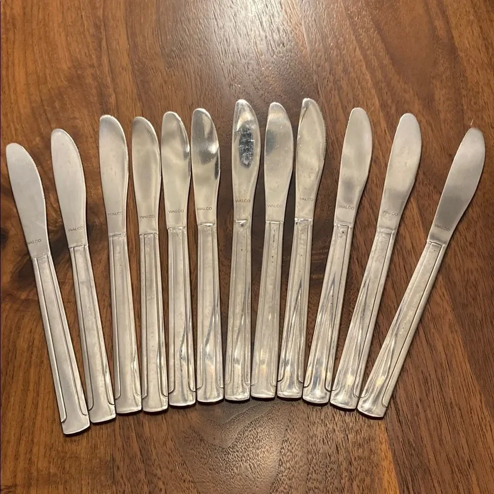 Walco 18-0 Stainless Steel Silver Butter Knives Set of 12 Silverware Flatware